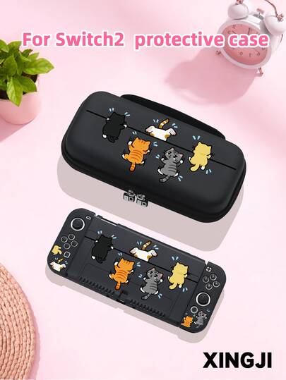 1个卡通猫攀岩图案保护套，适用于Switch 2 (2025)游戏机，兼容Switch NS/Switch OLED/Switch Lite，TPU软壳，通用保护套，Switch手柄保护套，Switch游戏配件，便携式收纳袋，防摔防刮，时尚美观，是送给家人和朋友的最佳礼物