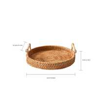 1pc Japanese Round Rattan Woven Storage Tray, Handmade Snack Fruit Bread Bun Display Platter With Handle - Mocha Brown - View 14