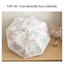 1pc Super Stylish Butterfly Print Umbrella, UV Protection Sunshade Umbrella, Foldable Outdoor Travel Parasol - A - View 4