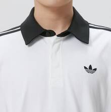 adidas originals 3-Stripes RUGBY LONGSLEEVE 條紋寬鬆透氣套頭長袖polo衫 - 黑與白 - 查看 3