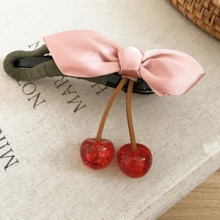 1个布艺蝴蝶结树脂樱桃吊坠简约时尚发夹（鸭嘴夹） - 彩色 - 查看 7
