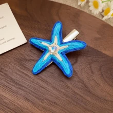 1pc Rhinestone Starfish Rattan Woven Hair Clip (Duck Clip) - Multicolor - View 4