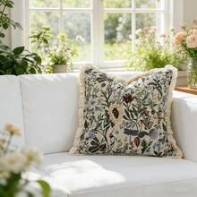 1件法式复古花卉提花柔软抱枕套，农舍流苏沙发靠垫，床头装饰枕，波西米亚复古方形柔软抱枕套，家居装饰品，绿色 - 綠枝 - 查看 2