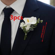 3件/6件組優雅馬蹄蘭搭配人造綠植森系胸花套組，適用於新郎新娘婚禮裝飾、晚宴、週年慶 - A - 查看 10
