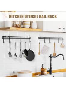 2pcs Kitchen Utensil Hooks, Kitchen Adhesive Wall Hooks Rack Rail, Storage Tool Holder Wall Mounted For Kitchen Hanging Spatulas, Measuring Spoons, No Drilling Required, Space Saving, Hanger With 6 Hooks For Bathroom, Bedroom, Closet, For Kitchen Food Studio Camper - Multicolor - View 7