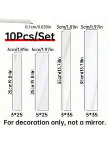 10pcs Rectangular Silvery Golden Black Mirror Self-Adhesive Removable Acrylic Mirror Anti-Shatter Wall Sticker For Entrance Corridor Stairs Bathroom Toilet Living Room Kitchen Classroom Dormitory Church Gym Office - 1mm - View 2