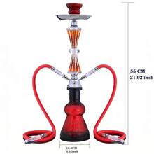 Bộ Shisha gồm 2 ống hút, 2 đầu nối, dài 55 cm. Bộ shisha hoàn chỉnh 20 inch bao gồm bình thủy tinh, chén sứ, kẹp than và ống hút bằng da. - Đỏ - Xem 3