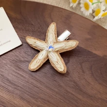 1pc Rhinestone Starfish Rattan Woven Hair Clip (Duck Clip) - Multicolor - View 10