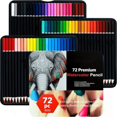 Lápices de colores acuarelables KALOUR, set de 72 lápices de colores profesionales para adultos y adolescentes, suministros de arte premium para colorear, difuminar y superponer