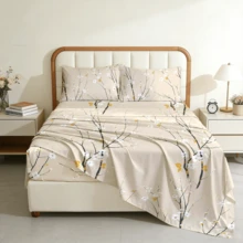 3/4-Piece Timeless Floral Branch Design, Home Bed Sheet Set, (14" - 17") Deep Pocket, Soft Cooling Breathable Bedding Set, 1 Flat Sheet, 1 Fitted Sheet, 1/2 Pillowcases, Relaxing Natural Style Bed Sheets For Room Decor & Ideal Gift - Màu vàng - Xem 13