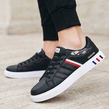 Zapatillas deportivas informales para hombre, tenis para hombre, zapatos para hombre, zapatos para hombre, transpirables y cómodas, con diseño de cordones; zapatillas ligeras para skate, equipadas con suela antideslizante y resistente al desgaste, ideales para deportes al aire libre y para el uso diario. - Negro - Ver 4