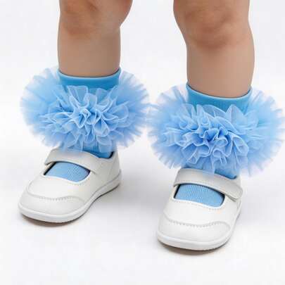 1 Pair Girls' Lace Ruffle Socks, Fluffy Ruffle Baby Princess Socks