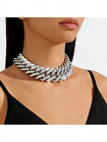 1 chiếc vòng cổ hình học bằng sắt phong cách Punk cổ điển, vòng cổ choker bằng xích dày độc đáo theo phong cách Hip Hop dành cho phụ nữ, thích hợp làm quà tặng dự tiệc - Bạc - Xem 15