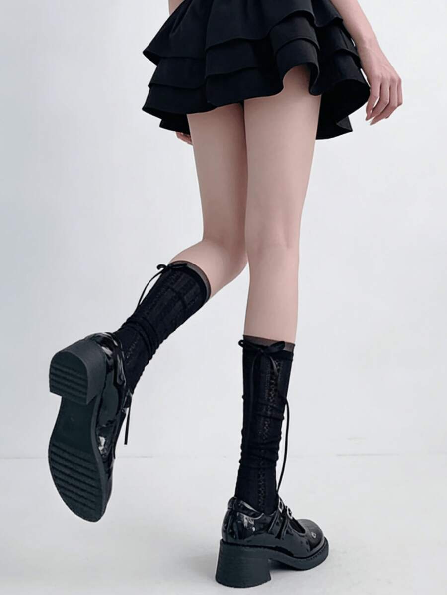 1/2 đôi tất kiểu ballet nhẹ, ngọt ngào, đa năng, có nơ và khoét lỗ, thích hợp cho mùa xuân và mùa hè. - Nhiều màu - Xem 1
