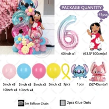 Angel & Stitch Themed Happy Birthday Latex Balloon Set, Cute Cartoon Angel & Stitch Themed Balloons Suitable For Carnival, Wedding, Birthday Decoration, Stitch Themed Party - As Shown In the Figure - View 5