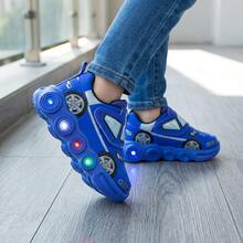 Tenis de niño Tenis de niña Zapatos para niña con luces LED brillantes Calzado deportivo con diseño animado de coche Zapatillas de deporte con cierre de  ajustable Suela de EVA ligera antideslizante y flexible Malla transpirable de alta calidad Cómodos y resistentes al desgaste Estilo moderno informal y fashion Amortiguación suave para caminar y jugar Calzado infantil para uso diario casual - Azul - Ver 4