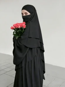 Set de 2 piezas Khimar Hijab + Abaya, ropa musulmana holgada y cómoda adecuada para el uso diario y la oración de las mujeres, aplicable para todas las estaciones - Multicolor - Ver 9