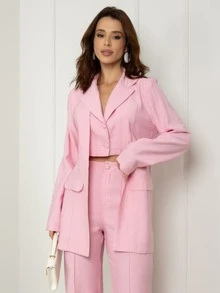 Women's Premium Double-Look Blazer And Pants Set - Màu Hồng baby - Xem 3