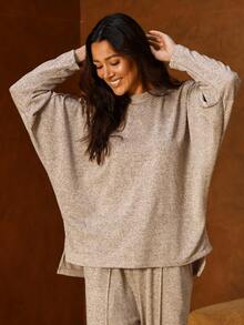 Women's Loose-Fitting Batwing Sleeve Oversized Premium Knit Blouse For Autumn/Winter - Nude - 查看 1
