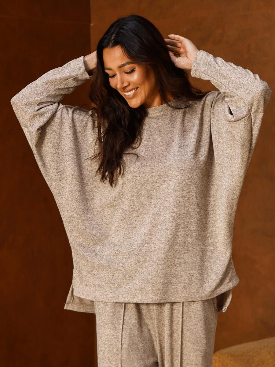 Women's Loose-Fitting Batwing Sleeve Oversized Premium Knit Blouse For Autumn/Winter - Nude - 查看 1