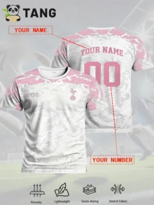 Áo bóng đá Tottenham Hotspur thiết kế riêng cho nam, cổ tròn, chất liệu thoải mái, thích hợp cho tập luyện bóng đá, mặc thường ngày và làm quà tặng mùa hè, màu hồng. - Hồng - Xem 2
