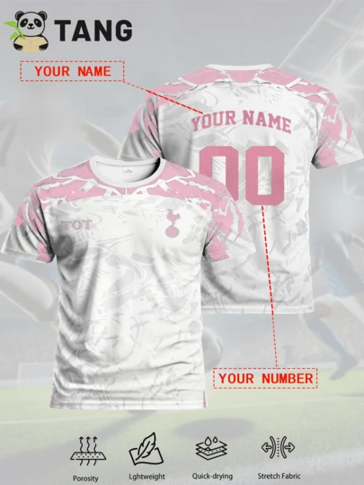 Customized Tottenham Hotspur Football Jersey For Men, Crew Neck Comfortable Sports Sweatshirt, Suitable For Football Training, Casual Wear, And Gift Pink Summer