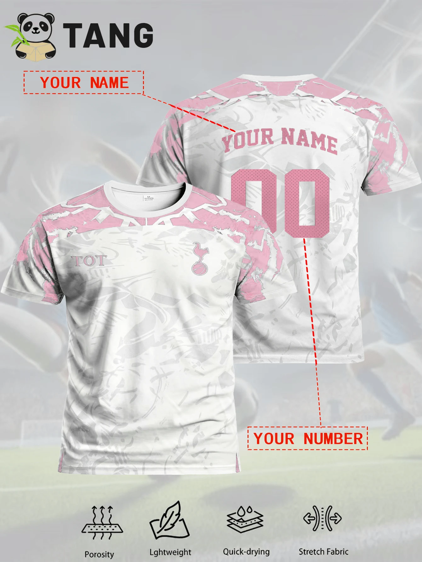 Áo bóng đá Tottenham Hotspur thiết kế riêng cho nam, cổ tròn, chất liệu thoải mái, thích hợp cho tập luyện bóng đá, mặc thường ngày và làm quà tặng mùa hè, màu hồng.