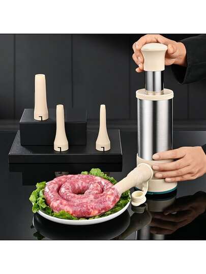 Mașină manuală de umplut cârnați, kit pentru prepararea cârnaților de casă, set manual pentru umplut cârnați - plastic durabil, aparat manual de făcut cârnați din carne, vine cu 4 tuburi pentru cârnați de dimensiuni diferite, potrivit pentru uz casnic și restaurant