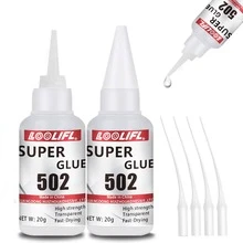 LOOLIFL 502 强力胶水 1-5支装 透明速干多用途强力胶，高强度瞬粘液体胶，适用于木材、塑料、亚克力、皮革、金属、鞋子维修、家居修补、DIY工艺品及日常维护 - N502 - 查看 1