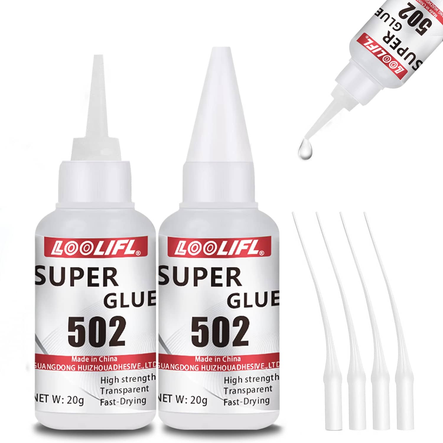 LOOLIFL 502 强力胶水 1-5支装 透明速干多用途强力胶，高强度瞬粘液体胶，适用于木材、塑料、亚克力、皮革、金属、鞋子维修、家居修补、DIY工艺品及日常维护 - N502 - 查看 1