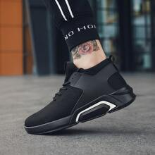 Zapatillas deportivas negras de malla transpirable para hombre, tenis para hombre, zapatos para hombre, calzado informal para hombre, con suela de goma suave, antideslizante y resistente al desgaste, cómodas y ligeras, con cordones elásticos ajustables, ideales para practicar deporte al aire libre y para el día a día. - Blanco - Ver 4