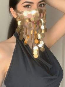 Khăn che mặt cô gái bí ẩn, phụ kiện múa bụng có tua rua - Nhiều màu - Xem 5