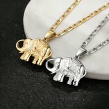 1件14K镀金大象吊坠项链，配3毫米不锈钢费加罗链，女士款 - elephant - 查看 5