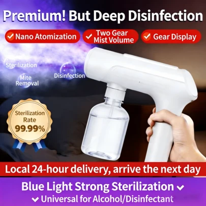 Nano Atomizer Sprayer With Blue Light, Rechargeable Handheld Mist Sprayer, Portable Fine Mist Spray Gun For Home, Salon, Office & Travel Use