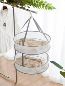 1pc Foldable Double-Layer Mesh Clothes Drying Rack, Suitable For Shirts, Sweaters, Underwear, Socks, Toys, Etc., Anti-Deformation Clothes Hanger, Polyester Material Durable Lightweight Foldable Drying Net, Laundry Drying Accessories - White - View 2