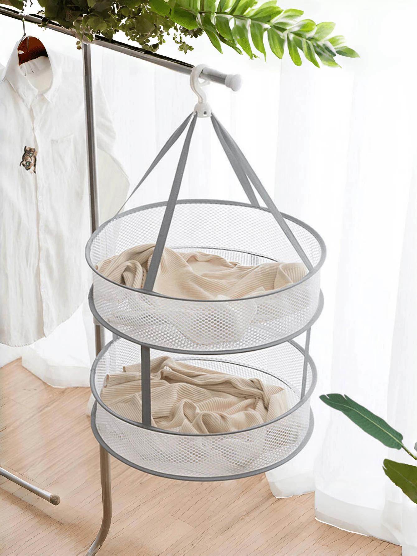1pc Foldable Double-Layer Mesh Clothes Drying Rack, Suitable For Shirts, Sweaters, Underwear, Socks, Toys, Etc., Anti-Deformation Clothes Hanger, Polyester Material Durable Lightweight Foldable Drying Net, Laundry Drying Accessories