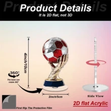 FIFA 2D旋转桌面摆件，造型仿足球奖杯，银红五边形设计，适合庆典场合 - 查看 3
