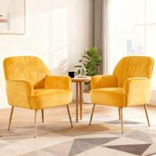 Sillón de terciopelo, sillas modernas tapizadas para sala de estar, sillón individual de lujo con patas de metal, cómodas sillas tipo barril para sala de estar, sala de espera, dormitorio, oficina y cafetería, beige WL - Amarillo + Terciopelo + Madera + Metal + Espuma viscoelástica - Ver 4