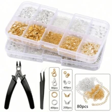 KLONKEE 1160件套珠宝制作工具套装，包含压线钳、压线帽、线材保护套、龙虾扣，可用于DIY手链、耳环、项链，也是珠宝维修工具套装。 - 彩色 - 查看 11