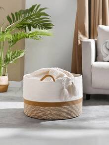 Large Blanket Storage Basket, Woven Storage Basket, Baby Laundry Basket, Cotton Rope Woven Blanket Storage Basket, Suitable For Living Room, Laundry Room, Nursery, Pillow Storage, Baby Toy Storage,Christmas, Halloween. - Multicolor - View 9