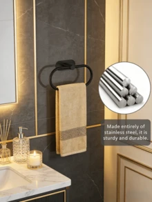 1pc Bathroom Towel Ring, No Drilling Towel Holder, Wall Mounted Towel Loop, Kitchen Rag Hanger, Strong Adhesive, Rust & Waterproof, Bathroom Storage Organizer, Rental Friendly - Multicolor - View 2