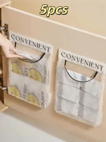 1/3/5 piezas Soporte para bolsas de basura de cocina, bolsa de almacenamiento de gran capacidad montada en la pared con ganchos y malla con - Multicolor - Ver 9