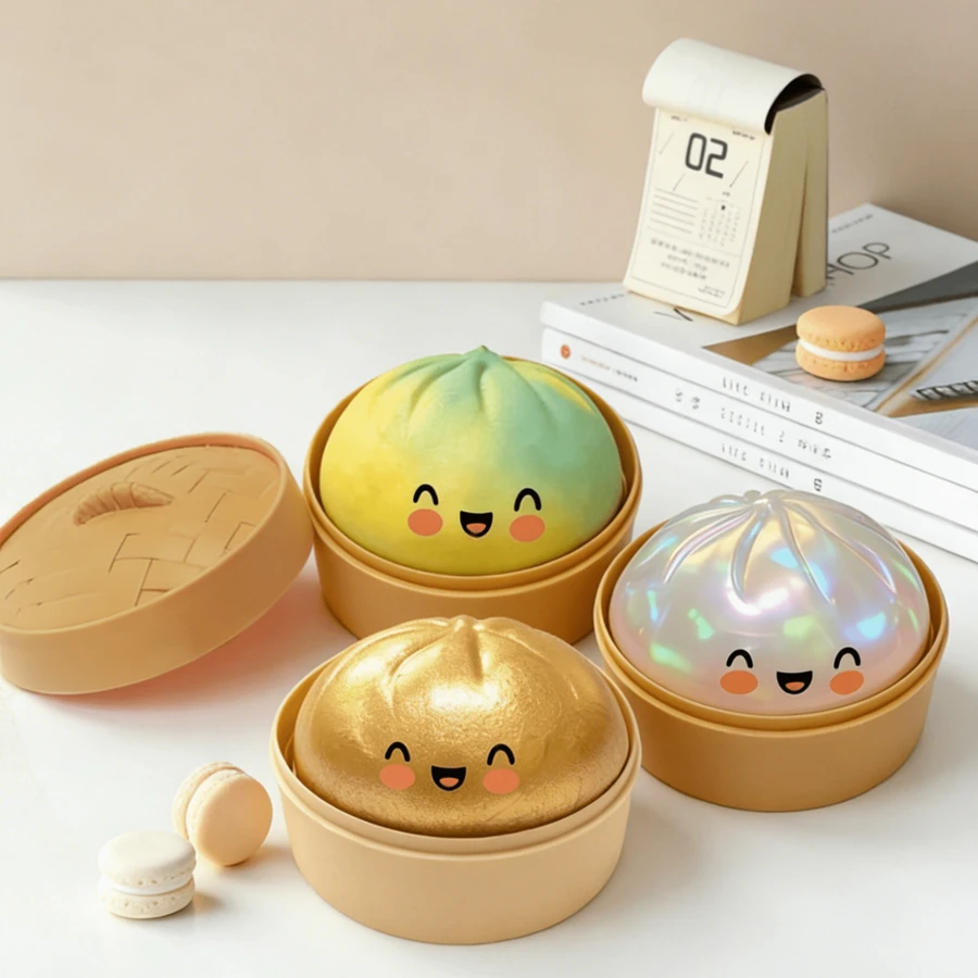 Large-Size Realistic Stress-Relief Bun Squeeze Toy: Slow-Rebound Char Siu Bun-Shaped Parody Food Toy-Fun, Soft, Slow-Rebound, Non-Sticky, Portable, Durable Easter Toy - 青檸色 - 查看 1