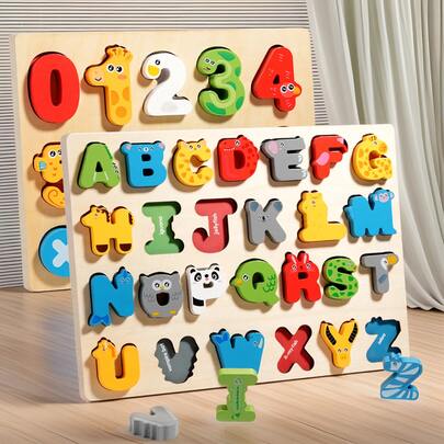 Large Alphabet Board A-Z Letter Puzzle, Small Number Matching Puzzle, Preschool Educational Alphabet & Number Recognition Puzzle Board Game, Wooden Toy, Holiday Gift