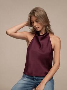 Vestido de fiesta sexy con espalda descubierta de unicolor para mujer, top hombros descubiertos - Burdeos - Ver 4