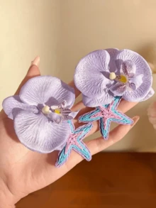 1件波西米亚风优雅度假海星花朵发夹，多功能刘海发夹，女士适用 - 彩色 - 查看 4