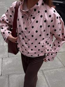 HZXVIC Chaqueta de manga larga de uso diario versátil y casual con estampado de lunares de un solo botonadura para mujer, color rosa, para primavera - Rosa - Ver 6