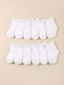 6 pares de Meias Casuais Brancas Simples para Bebê - Branco - Ver 10