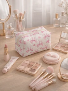 Sac à maquillage mignon en forme de nœud, trousse à crayons pour étudiants, organisateur de cosmétiques portable, sac de voyage pratique, fournitures scolaires, cadeau mignon pour la Saint-Valentin et la Fête des Mères - Multicolore - Voir 2