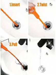 1Pc Multi-Function Drain Clogging Tool Hook Hair Catcher Sink And Pipe Cleaner For Basin, Toilet, Bathroom And Kitchen,Kitchen,Kitchen Items,Food,Cooking,Camping,Vacation,Beach,Room Decor,Organizer,Party,Travel. - Orange (50cm) - View 3